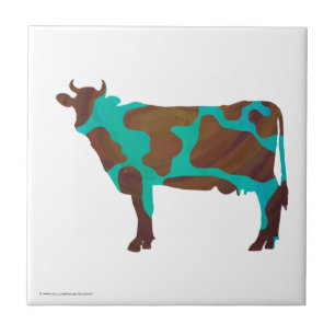 Azulejo De Cerâmica Vaca Brown e Teal Silhouette
