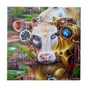 Azulejo De Cerâmica Vaca cibernética Steampunk