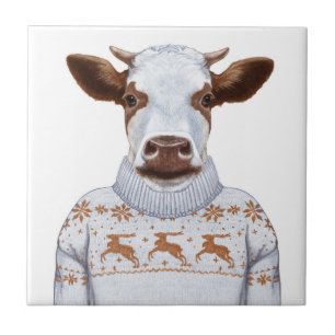 Azulejo De Cerâmica Vaca da camisola do Natal