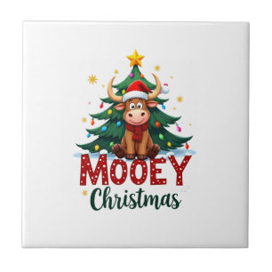 Azulejo De Cerâmica Vaca das Terras Altas Bezerra Chapéu de Papai Noel