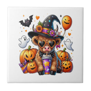 Azulejo De Cerâmica Vaca das Terras Altas Fofa de Halloween