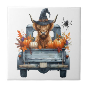 Azulejo De Cerâmica Vaca das Terras Altas no Outono do Halloween