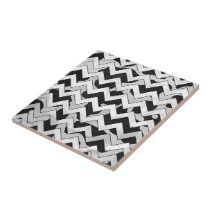 Azulejo De Cerâmica Vaca de Chevron preto e branco