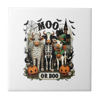 Azulejo De Cerâmica Vaca de Halloween Moo ou Boo