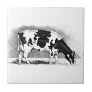 Azulejo De Cerâmica Vaca de Holstein: Desenho de lápis: Fazenda, paí