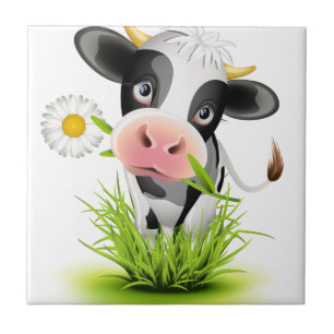 Azulejo De Cerâmica Vaca de Holstein na grama