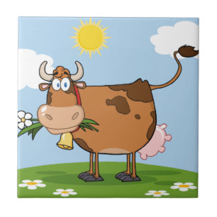 Azulejo De Cerâmica Vaca de leiteria de Brown
