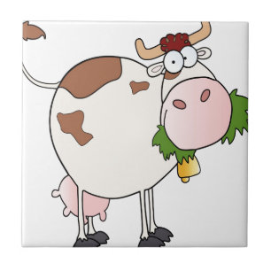 Azulejo De Cerâmica Vaca dos desenhos animados que come a grama