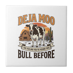 Azulejo De Cerâmica Vaca engraçada Deja Moo desenho de camisa western 
