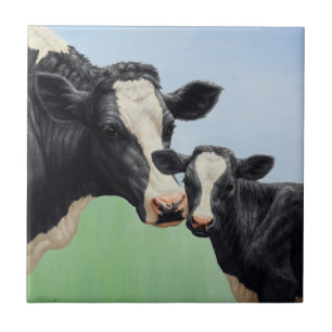 Azulejo De Cerâmica Vaca Holstein e Vitelo