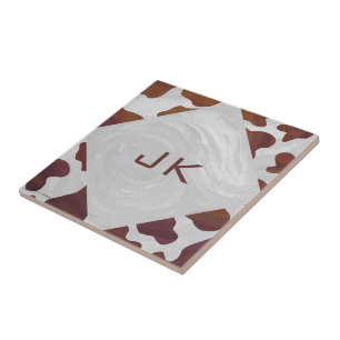 Azulejo De Cerâmica Vaca Marrom e Branco Monograma