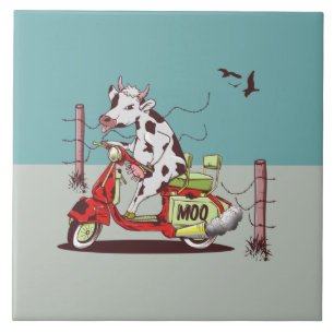 Azulejo De Cerâmica Vaca montando um motociclo