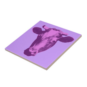 Azulejo De Cerâmica Vaca Pop Art Rosa e Roxo