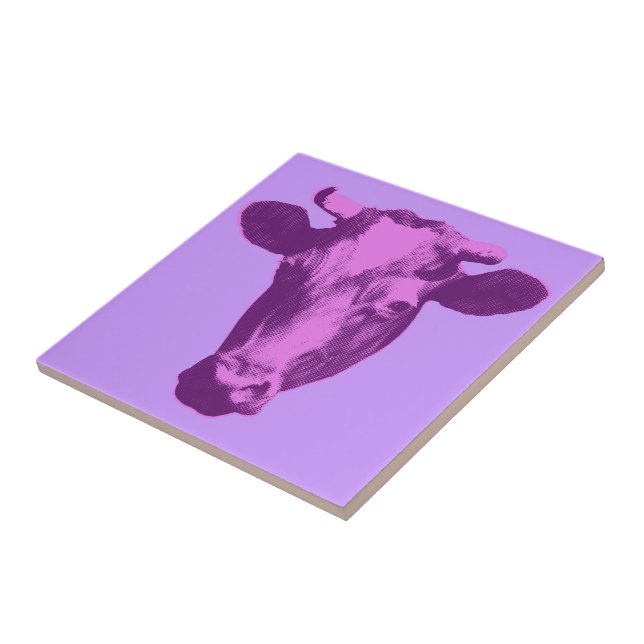 Azulejo De Cerâmica Vaca Pop Art Rosa e Roxo (Lateral)
