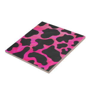 Azulejo De Cerâmica Vaca rosa quente e Impressão preto