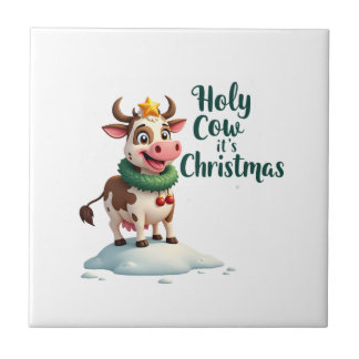Azulejo De Cerâmica Vaca Sagrada É Natal Camiseta Vaca de Natal (3)