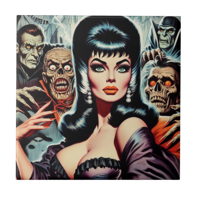 Azulejo De Cerâmica Vampira assustadora (Frente)