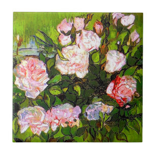 Azulejo De Cerâmica Van Gogh ainda vive com rosas rosa