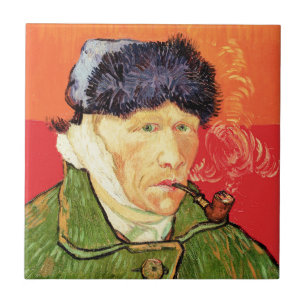 Azulejo De Cerâmica Van Gogh - Autorretrato com Ouvido e Pipe Bandados