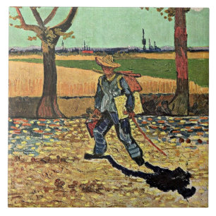Azulejo De Cerâmica Van Gogh: Autorretrato na Estrada Tarascon