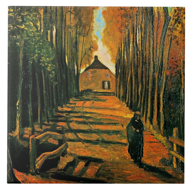 Azulejo De Cerâmica Van Gogh, Avenue of Poplars at Sunset, (Frente)