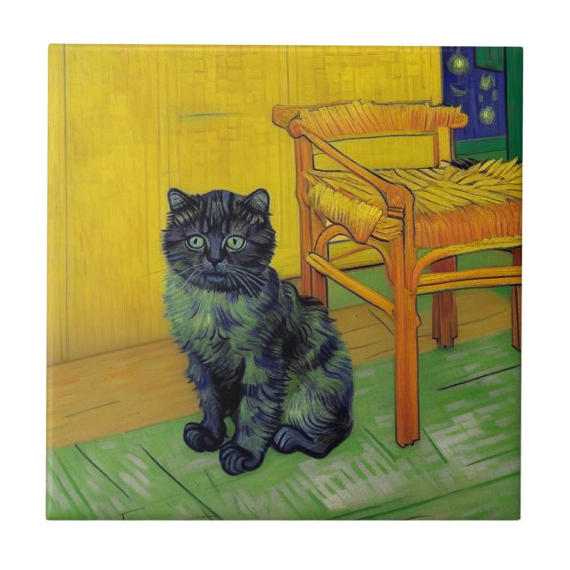 Azulejo De Cerâmica Van Gogh Black Cat (Frente)