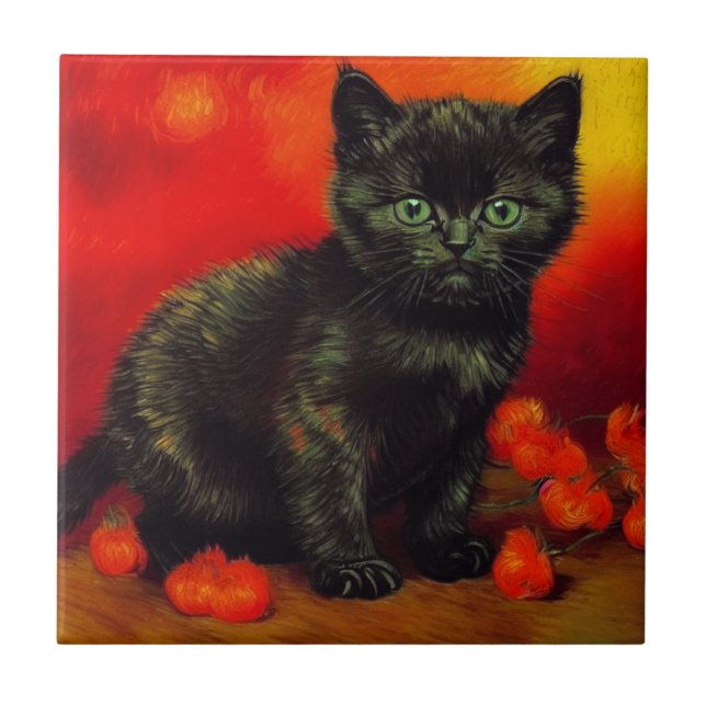 Azulejo De Cerâmica Van Gogh Black Kitten (Frente)