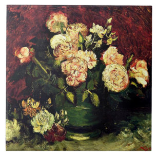 Azulejo De Cerâmica Van Gogh - Boliche com Peonies e Rosas