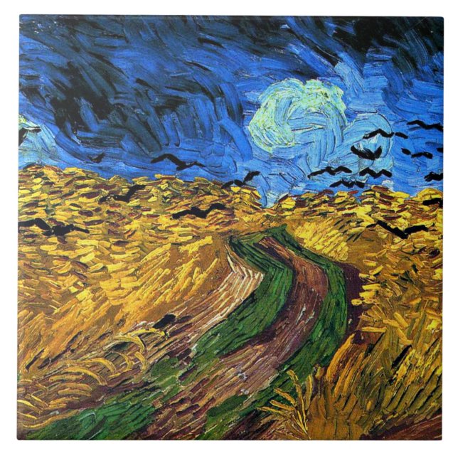 Azulejo De Cerâmica Van Gogh - Campo de Trigo com Corvos, (Frente)
