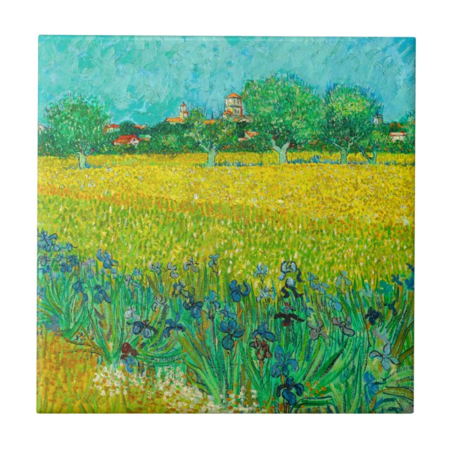 Azulejo De Cerâmica Van Gogh Field com Irrises Perto de Arles (Frente)