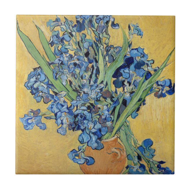 Azulejo De Cerâmica Van Gogh Irises Vase Flowers Florais Arte Estática (Frente)