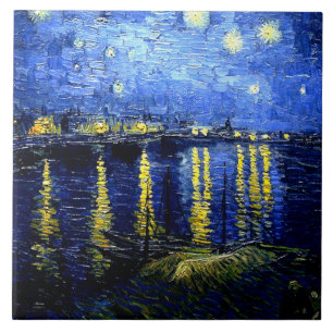 Azulejo De Cerâmica Van Gogh - Noite Estrelada sobre o Ródano