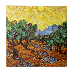 Azulejo De Cerâmica Van Gogh - Oliveiras com Céu Amarelo e Sol