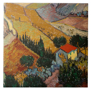 Azulejo De Cerâmica Van Gogh - Paisagem com House e Plowman,