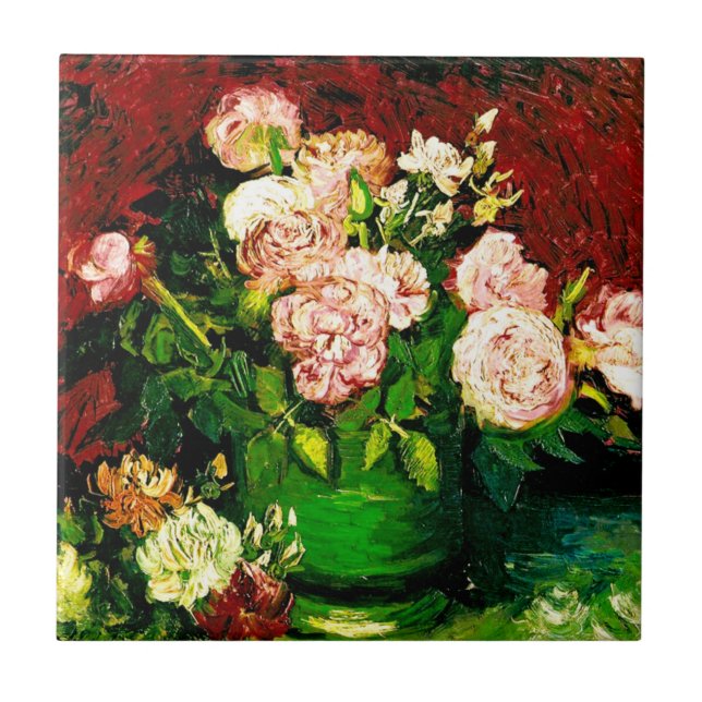 Azulejo De Cerâmica Van Gogh Peonies e Rosas (Frente)