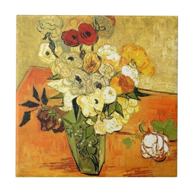Azulejo De Cerâmica Van Gogh Pintando Flores Fantasiosas Flores Vinhas (Frente)