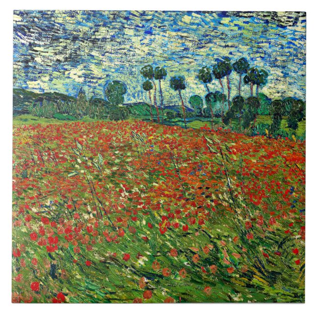 Azulejo De Cerâmica Van Gogh - Poppy Field, famosa pintura, (Frente)