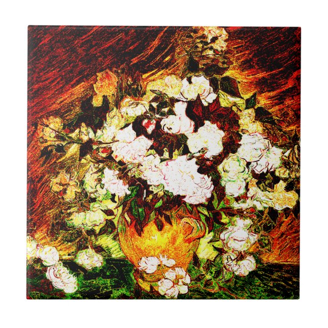 Azulejo De Cerâmica Van Gogh - rosas (Frente)