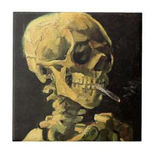 Azulejo De Cerâmica Van Gogh Skull com Cigarro queimado, Arte Vintage