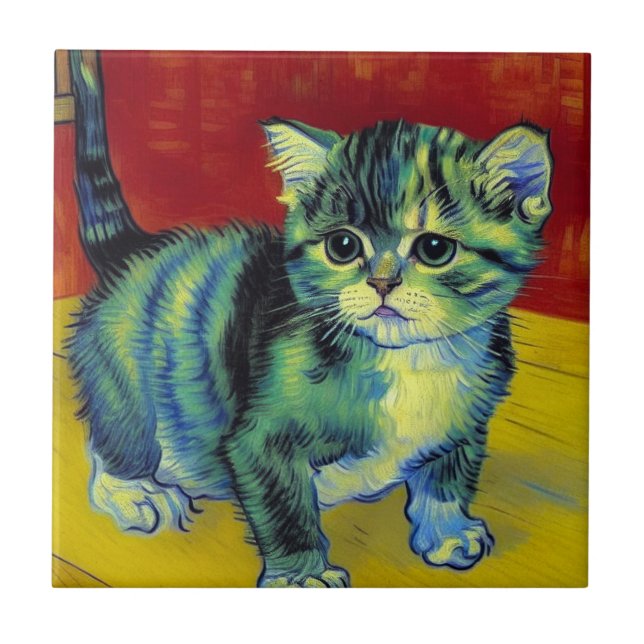 Azulejo De Cerâmica Van Gogh Tabby Cat (Frente)