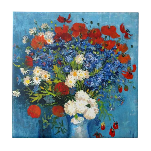 Azulejo De Cerâmica Van Gogh Vase com Cornflower e Poppies (Frente)
