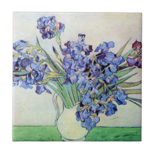Azulejo De Cerâmica Van Gogh Vase com irrises, Vintage Floral Fine Art