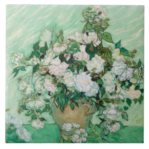 Azulejo De Cerâmica Van Gogh Vase com Rosas Rosa Vintage Arte Flor