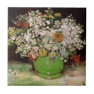 Azulejo De Cerâmica Van Gogh Vase com Zinnias e Flores, Belas Artes