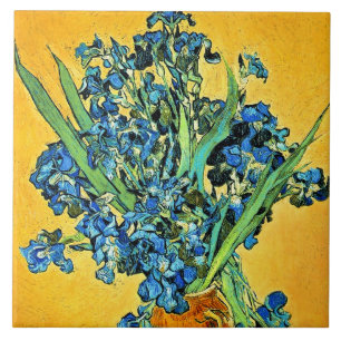 Azulejo De Cerâmica Van Gogh - Vaso com Íris Fundo Amarelo