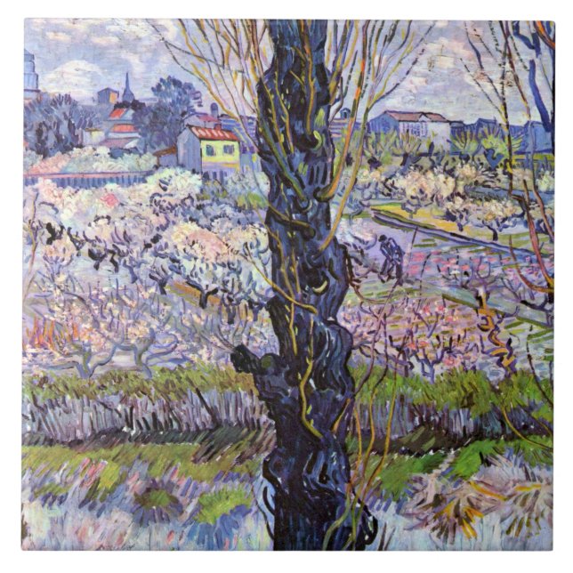 Azulejo De Cerâmica Van Gogh - Vista de Arles, Pomares Flores (Frente)