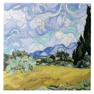 Azulejo De Cerâmica Van Gogh - Wheatfield com ciprestes