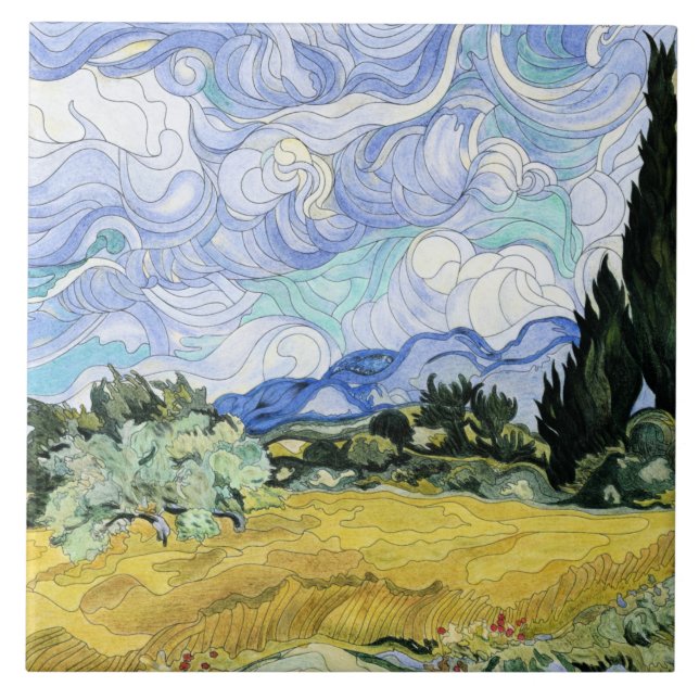 Azulejo De Cerâmica Van Gogh - Wheatfield com ciprestes (Frente)