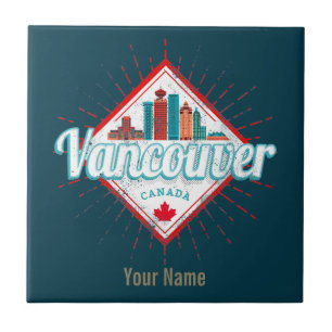 Azulejo De Cerâmica Vancouver Skyline British Columbia Retro Canadá