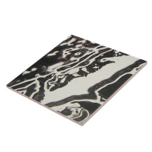 Azulejo De Cerâmica Vaporwave de Fluidos Preto e Branco